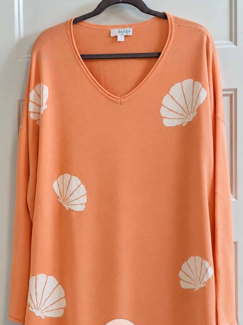 NEW Belle Beach 3x Plus Women’s Orange Shell-Print Summer Sweater - Picture 2 of 4